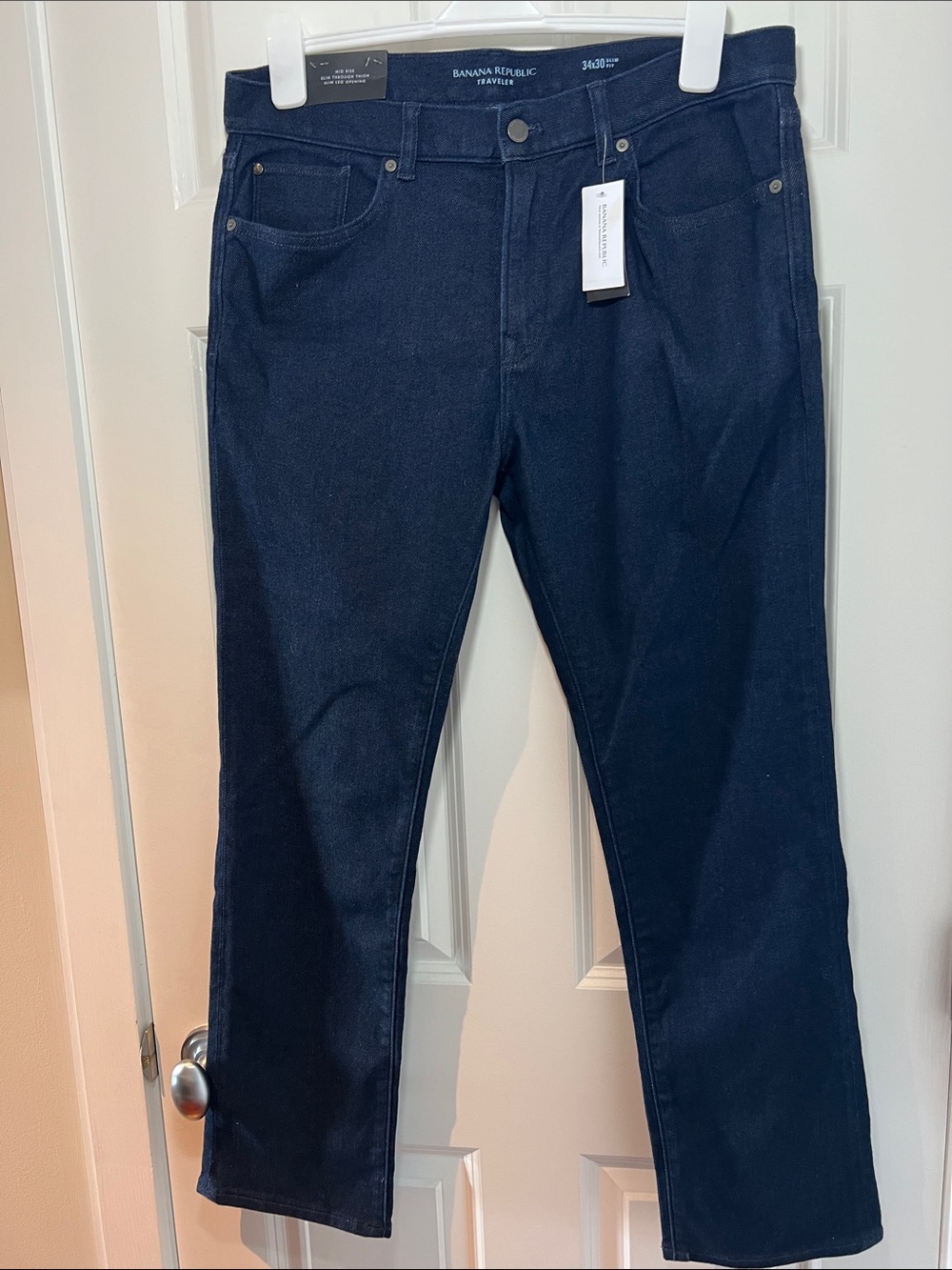 NWT Banana Republic Men's Traveler Slim Straight Dark Navy Jeans